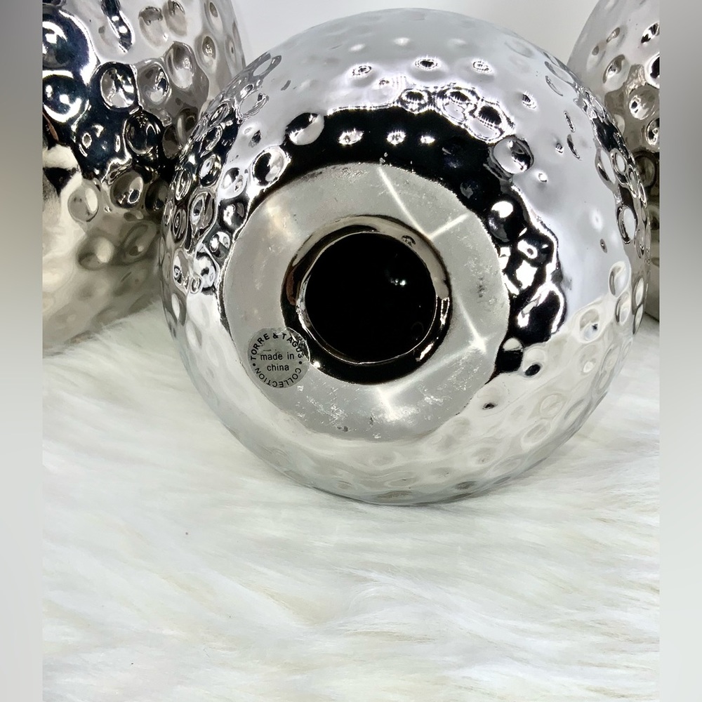 Torre & Tagus Decor Hammered Ceramic Decor Balls, Chrome, Set of Three (3) - Picture 3 of 8